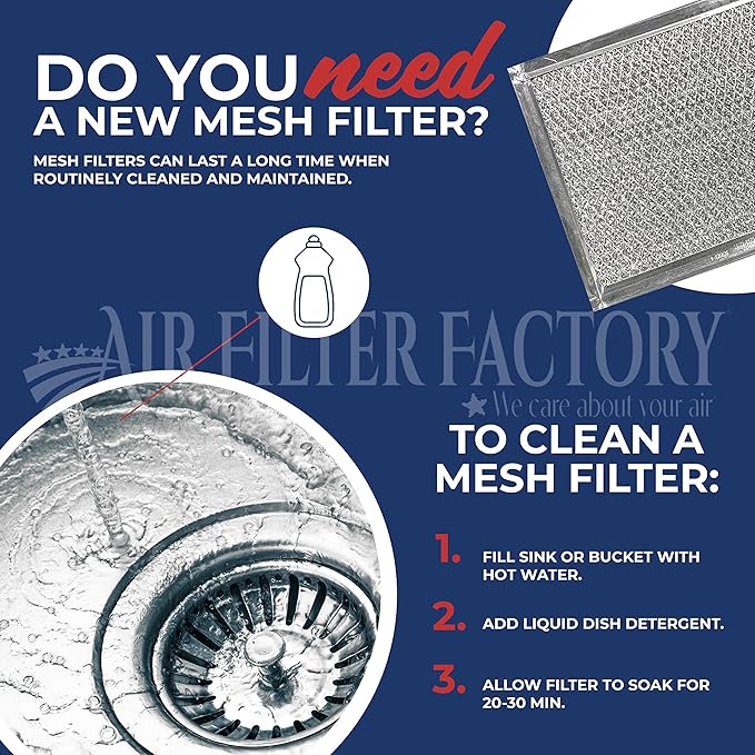 Air Filter Factory Replacement For Frigidaire FGMV174KFA Made In USA 12-Layer Microwave Oven Aluminum Mesh Grease 5.88 x 7.88 x 0.12 Inches Vent Filter 2-Pack