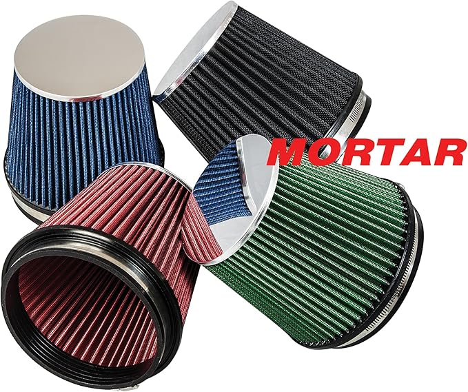 Mortar Aftermarket Auto Air Filter – 6 In Flange ID Car Enthusiast Class Universal Cold Air Intake Gulps in More Air for More Engine Power & Passionate Induction Sound, Length 6 In, Red