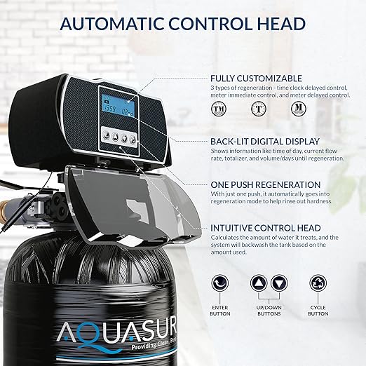 Aquasure Harmony Series 70,000 Grains Whole House Water Softener with Automatic Digital Metered Control Head | Fine Mesh Resin for Iron Removal, Reduces Hardness & Improves Water | for 4-6 bathrooms