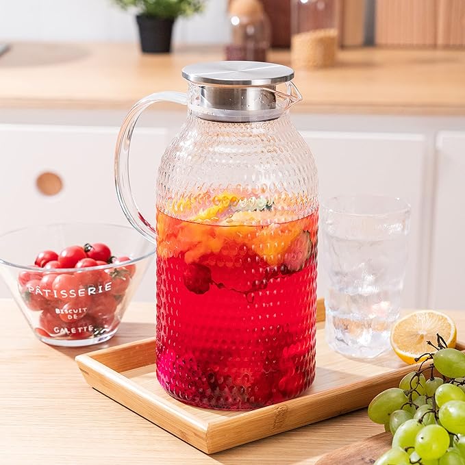 Karafu 3 Liter/100 Oz Glass Pitcher with Lid, Easy Clean Heat Resistance Borosilicate Glass Jug for Hot/Cold Water, Milk, Ice Tea and Juice Beverage