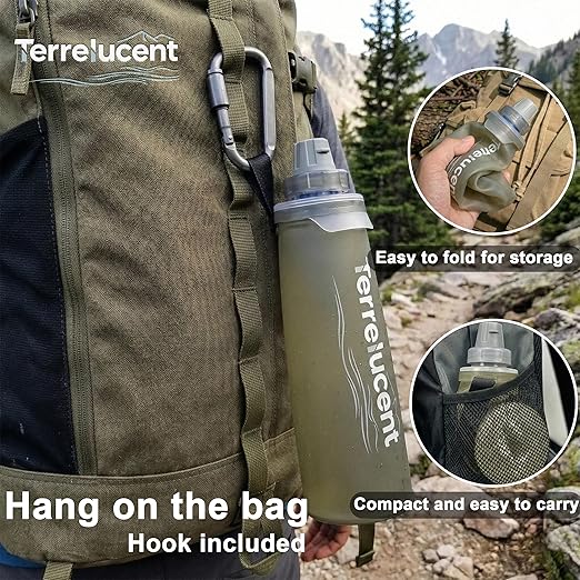 750ML Collapsible Water Bottle with Filter, Squeeze Filtered Water Bottle, BPA-Free, Dual Filtration, Ultralight Water Filter System for Hiking, Camping, Backpacking (Gray, 25.4 OZ)