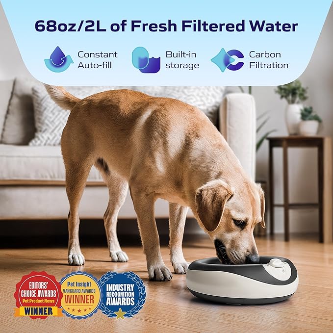 Premium Filtered Portable Dog Autofill Pet Water Dispenser [Upgraded 2026], 2L / 68oz, Noise-Free No Spill Water Bowl for Dogs, No Power Needed, Ideal for Medium & Large Pets