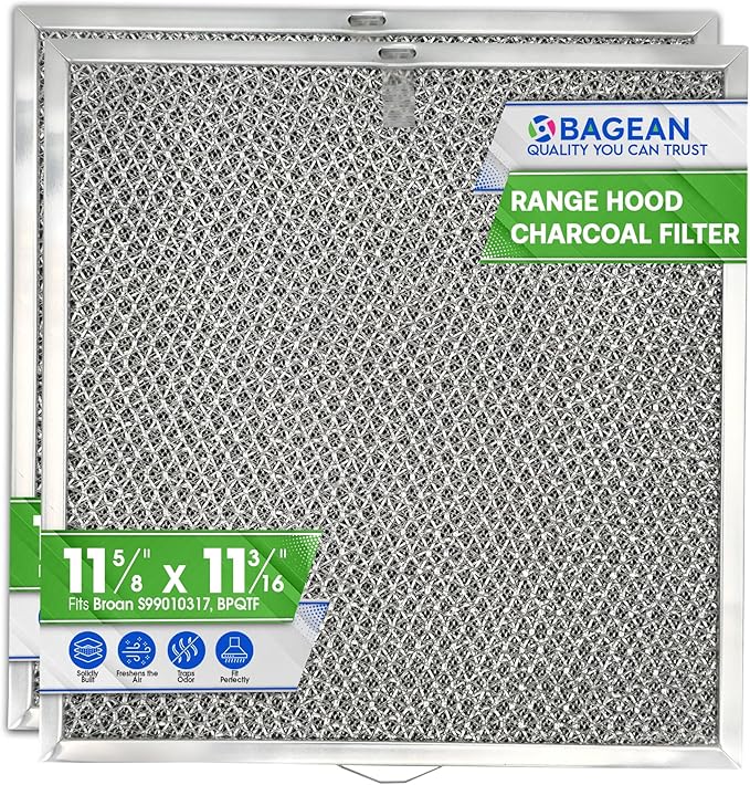 Stove Hood Vent Filter 11.6” x 11.2” BPQTF S99010317 Compatible with Broan Range Hood Filter Replacement for Ductless Overhead - Metal Mesh Filters Grease and Carbon Freshens Kitchen Oven Air (2-Pk) - AquaVibe