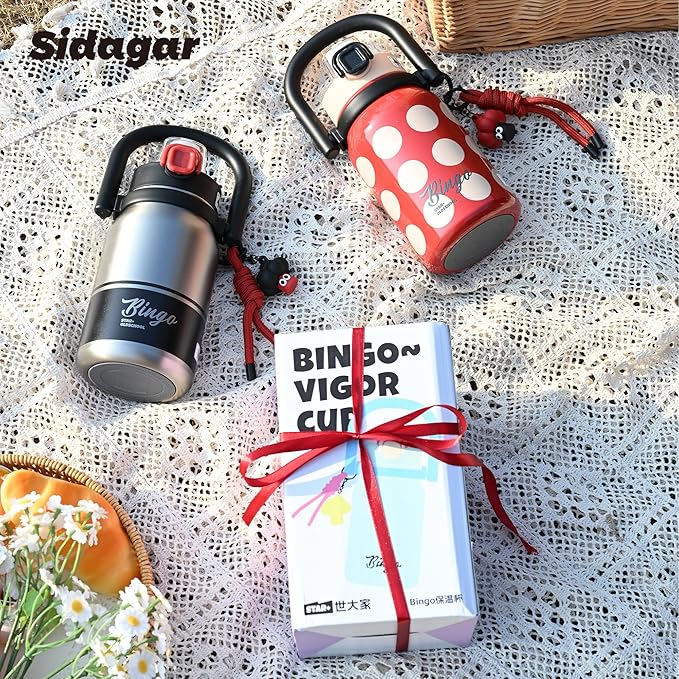 32 oz Insulated Water Bottle for Women with Straw & Handle, 316L Medical Grade Stainless Steel Vacuum Tumbler, Leakproof Stylish Sports Flask for Gym & Travel, Vintage Polka Dot - Rose Red