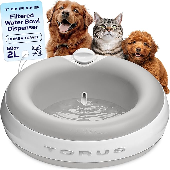 Premium Filtered Portable Dog Autofill Pet Water Dispenser [Upgraded 2026], 2L / 68oz, Noise-Free No Spill Water Bowl for Dogs, No Power Needed, Ideal for Medium & Large Pets