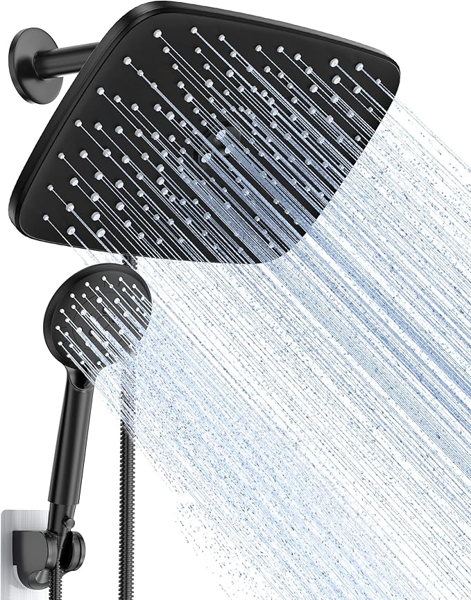 Veken 11.8 Inch Rectangle Rain Shower Head - Shower Heads with 6 Modes Handheld Spray Combo - Wide Rainfall shower with 70
