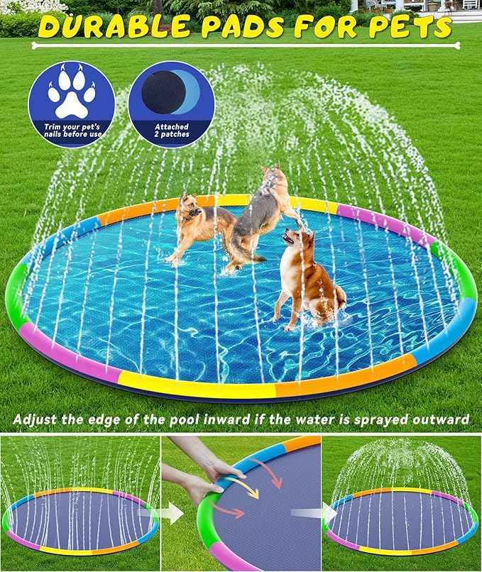 EPN Splash Pad, 16.4 FT Size Extra Large Sprinkler Play Mat for Dogs & Kids, Thicker Pool Summer Outdoor Water Toys Fountain Pad for 3+ Children & Pets