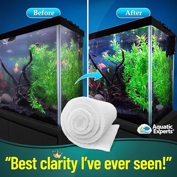 Aquatic Experts Aquarium Filter Floss for Fish Tank Filters - FilterFirst Aquarium Filter Pad - Media Roll for Crystal Clear Water, 3/4" - 1" Thick (18 Inch Wide, 12 Feet Long)