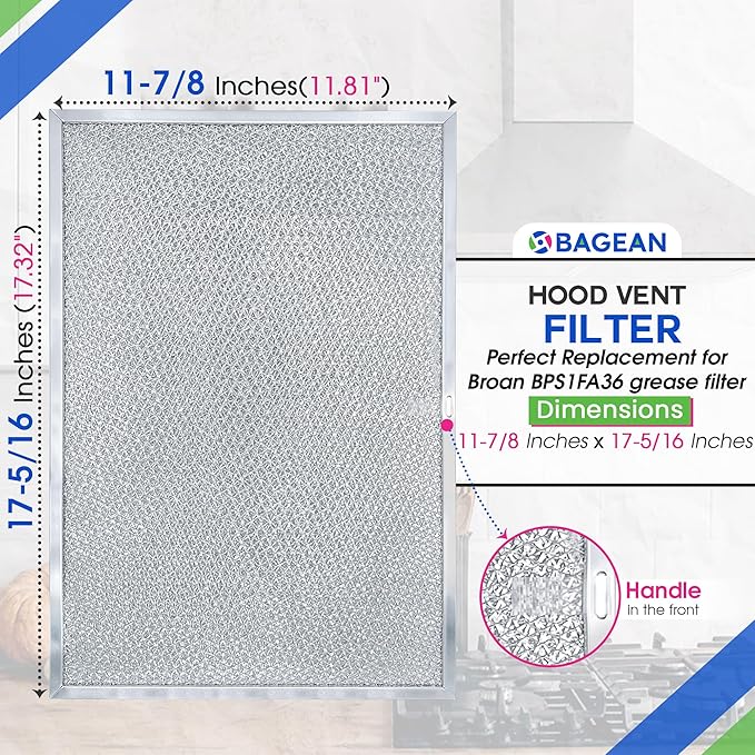 Bagean Stove Hood Vent Filter 11.8" x 17.35" BPS1FA36 Compatible with Broan Range Hood Filter Replacement - Fit's Allure Range Overhead Aluminum Screen - Blocks Grease & Filters Over Oven Air (2-Pack)