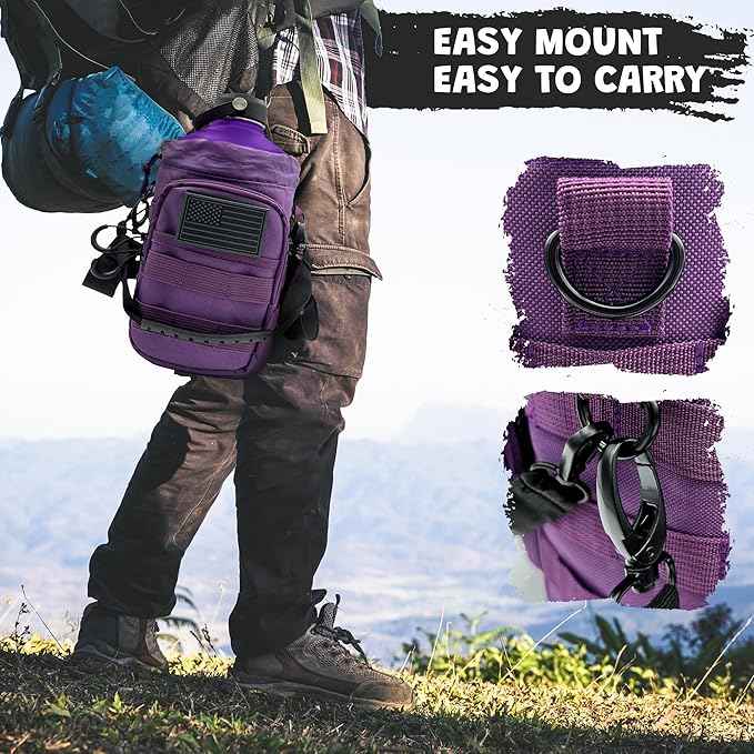 1 Gallon Water Bottle - 128 Oz Insulated Stainless Steel Metal Water Bottle with Holder - Carrying Bag - Spout Handle - Straw Lids - Keep Cold & Hot - Indigo Tactical Flask