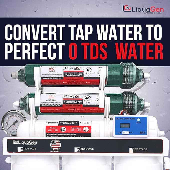 LiquaGen - 6 Stage Reverse Osmosis + Deionization Water Filtration System- 100 GPD w/Pressure Gauge & TDS Meter | Under Sink Water Filter Machine for Aquarium Water Purification