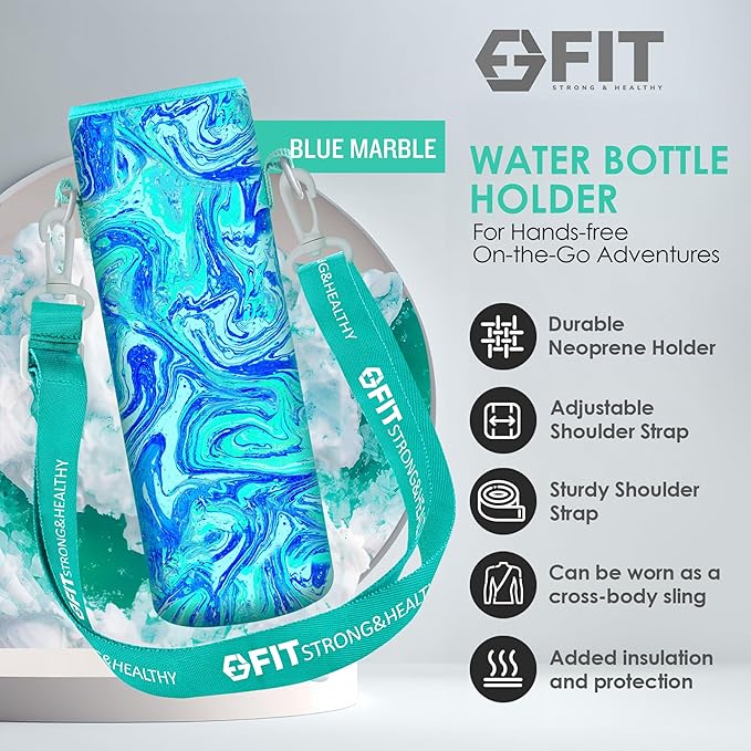 FIT Strong & Healthy 32 oz Glass Water Bottle with Straw Lid, Time Marker, Sleeve & Extra Lid - Motivational, Wide Mouth 1 Liter Glass Drinking Bottle