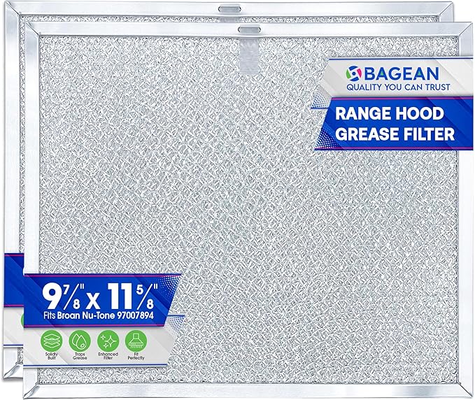 Bagean Stove Hood Vent Filters 9.9" x 11.7" 97007894 Compatible with Broan Range Hood Filter Replacement - Fit's Nutone Kitchen Exhaust Fan Filter Screen - Blocks Grease & Filters Oven Air (2-Pack) - AquaVibe