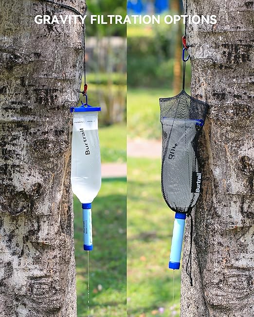 Water Bag 2L Compatible with Squeeze Water Filtration System, Foldable Squeeze Bag for Survival Water Filter Straw, Wide Mouth and 28mm Narrow Mouth Water Container