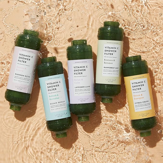 VOESH Vitamin C Shower Filter, Citrus Crush, Shower Aromatherapy, Water Purifier, Water Softener, Vegan Probiotics, Spa Shower Head, Water Filter, Shower Self-Care