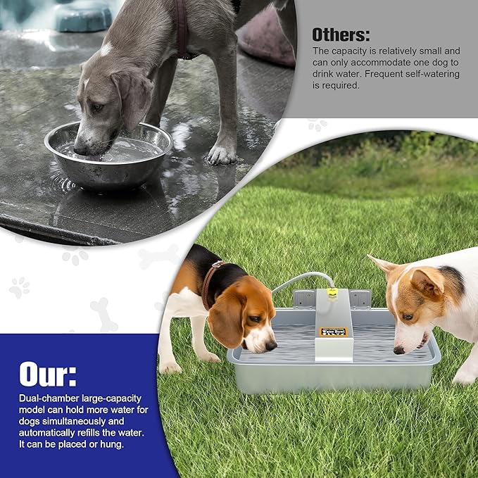 Automatic Dog Water Fountain 6.5L Large Capacity - 304 Stainless Steel Double-Chamber, Anti-Tip Dog Water Fountain Wall/Ground Installation, Indoor/Outdoor Use, Easy-Clean for Multiple Pets