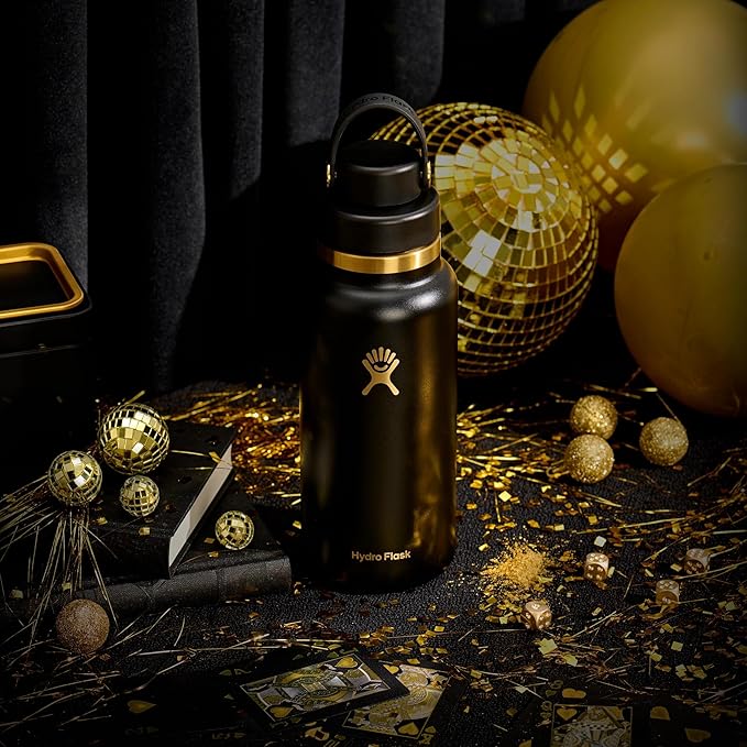 Hydro Flask Water Bottle - Insulated Stainless Steel - Wide Mouth Flex Chug Lid, Non-Spill, Leakproof in 32 Oz Black Tie