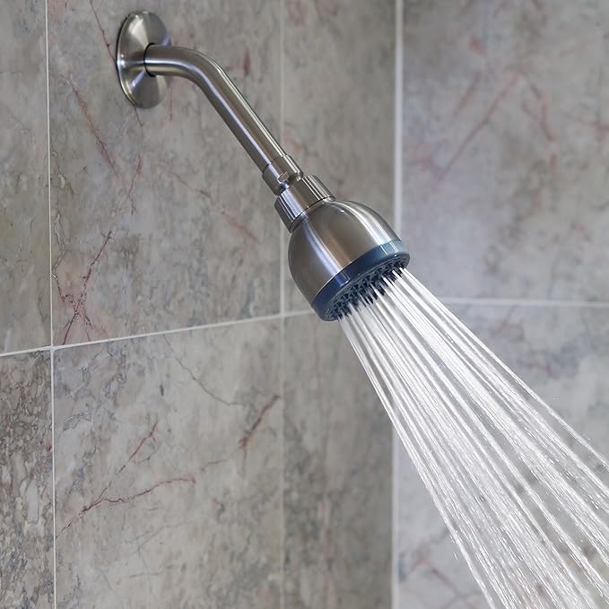 Aqua Elegante High Pressure Showerhead Brushed Nickel - Best Wall Mount, Bathroom, RV Shower Head For Low Flow Showers, 2.5 GPM - Brushed Nickel - AquaVibe