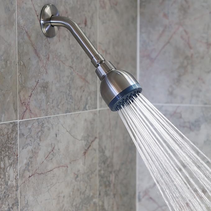 Aqua Elegante High Pressure Showerhead Brushed Nickel - Best Wall Mount, Bathroom, RV Shower Head For Low Flow Showers, 1.8 GPM - Brushed Nickel & California Certified - AquaVibe