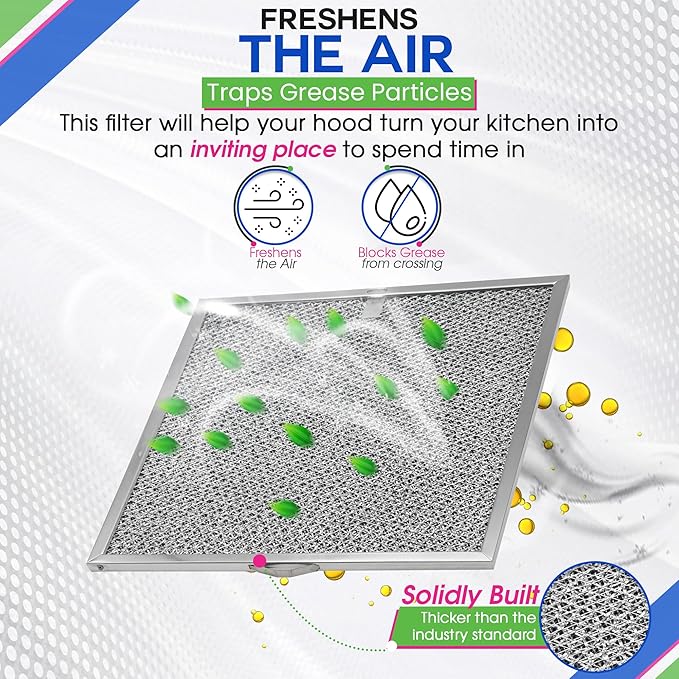 Stove Hood Vent Filter 11.6” x 11.2” BPQTF S99010317 Compatible with Broan Range Hood Filter Replacement for Ductless Overhead - Metal Mesh Filters Grease and Carbon Freshens Kitchen Oven Air (2-Pk) - AquaVibe