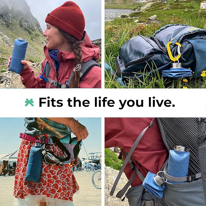 DiFOLD Origami Bottle - The Original 25 oz Collapsible Water Bottle - Plant-based, Non-silicone | Odorless, Durable, BPA-Free | Lightweight & Foldable for Travel, Outdoor, Camping, Sports, Gym | Blue