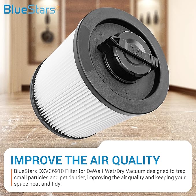 BlueStars Ultra-Durable Replacement DXVC6910 Vacuum Filter for 6 to 16-Gallon DeWalt Wet Dry Vacuum Cleaner DXV06P DXV09P DXV09PA DXV10P DXV10PL DXV10S DXV10SA DXV10SB DXV12P DXV14P - Pack of 2 - AquaVibe