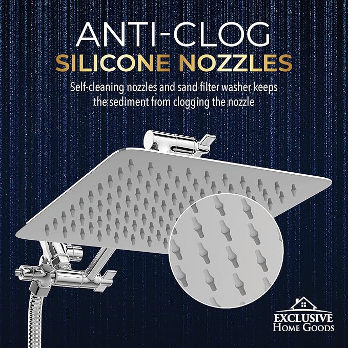 All Metal Shower Head 10" Dual Square Shower Head With Handheld Wand 71in Hose Set, High Pressure Rain Shower Heads Combo, 3-Way Diverter Rainfall Showerhead with Adjustable Extension Arm