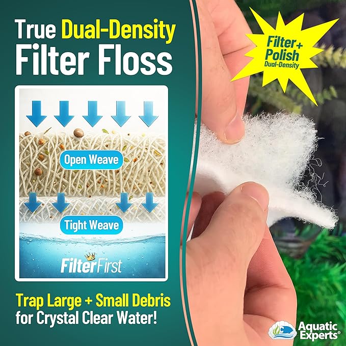 Aquatic Experts Aquarium Filter Floss for Fish Tank Filters - FilterFirst Aquarium Filter Pad - Media Roll for Crystal Clear Water, 3/4" - 1" Thick (12 Inch Wide, 12 Feet Long)