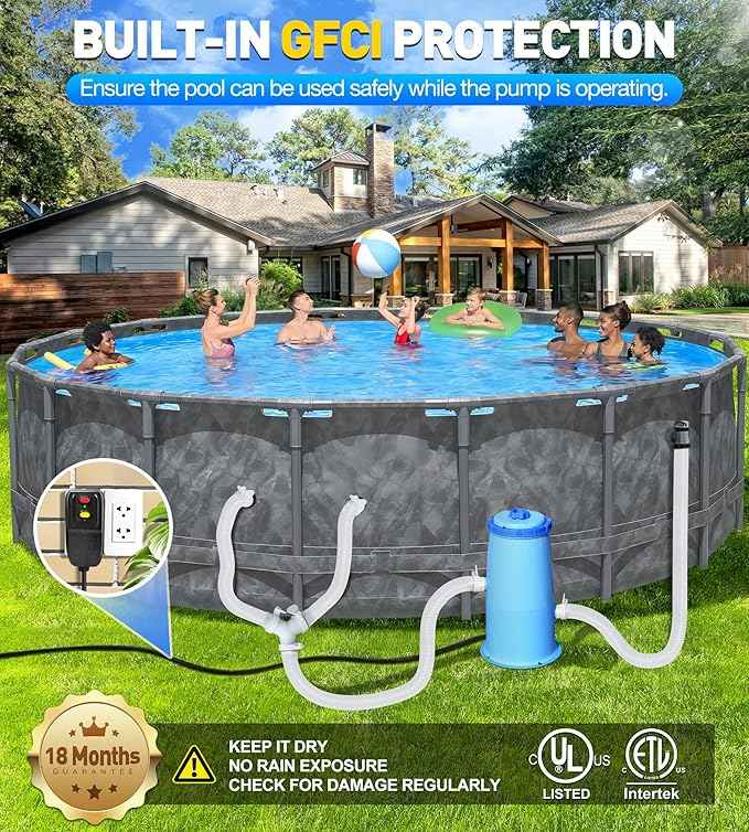 1000 GPH Pool Filter Pump for Above Ground Pools, Type A/C Cartridge Filter Pump System, Safety ETL Listed Above Ground Pool Pumps with GFCI, Improved Water Circulation & Filtration - Blue