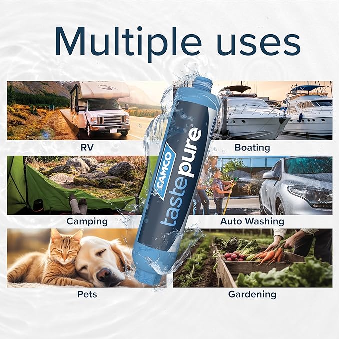 Camco Tastepure Camper/RV Water Filter - Inline Water Filter Reduces Bad Taste, Odor, Chlorine & Sediment - Ideal for RVs, Campers, Travel Trailers, Boats - Made in the USA - 4-Pack (40042)