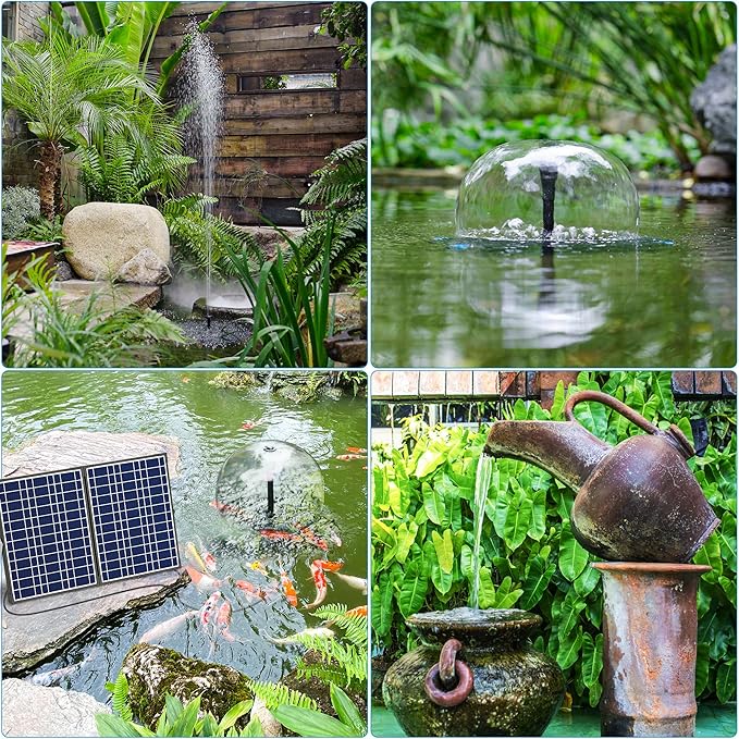 NFESOLAR Solar Pond Filter Pump Kit for Outdoor Pond, 30W Solar Water Fountain with 200 GPH Submersible Pump, 4 Sprayers, 16.4ft Cable, 6.6ft Tubing for Koi Pond, Fish Tank and Garden Water Features