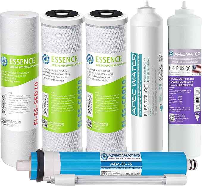 APEC Water Systems FILTER-MAX-ESPHUV-SS 75 GPD High Capacity Complete Replacement Set For Essence Series ROES-PHUV75 Reverse Osmosis System Stage 1-7