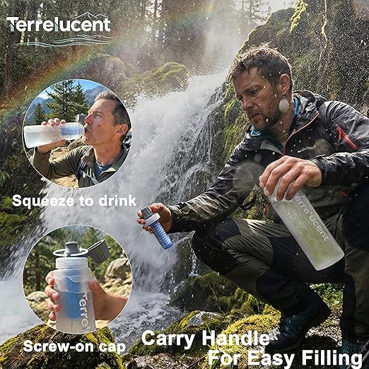 33.8 oz Collapsible Water Bottle with Filter, Squeeze Filtered Water Bottle, BPA-Free, Dual Filtration, Ultralight Water Filter System for Hiking, Camping, Backpacking (White, 33.8 OZ)
