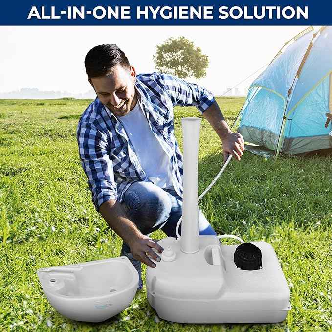 SereneLife Portable Hand Washing Station, 100+ Hand Washes, Hands-Free Foot Pump, Soap Dispenser, and Drain Hose, Ideal for Outdoor Events, Camping, Boating and Worksites