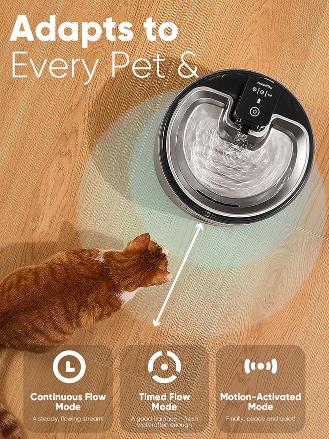 FUKUMARU Wireless Cat Water Fountain Stainless Steel, 152oz/4.5L Battery Operated Dog Water Dispenser, Cordless Automatic Pet Fountain with 3 Modes and Motion Sensor, Ultra Quiet & Easy to Clean