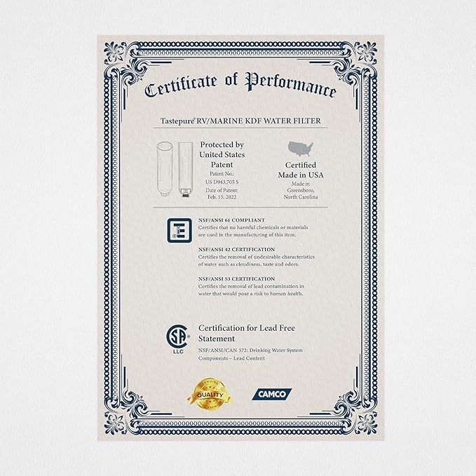 Camco Tastepure RV Water Filter - Advanced 6-Step Patent-Protected Filtration - Camping Essentials for Fresh Drinking Water - 2-Pack of RV Inline Water Filters, Made in USA (40045)