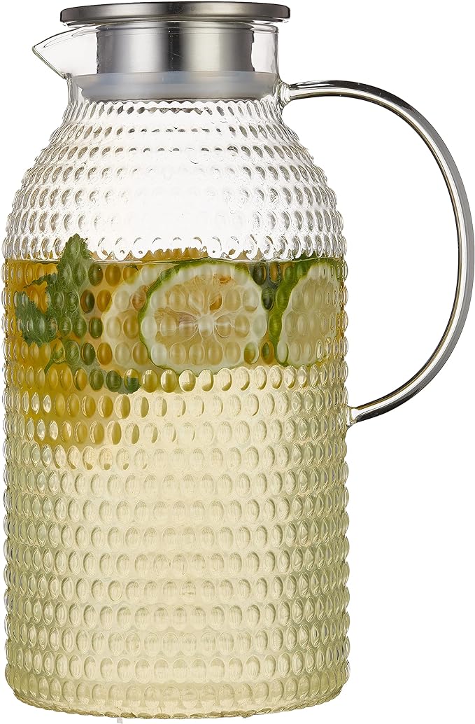 Karafu 3 Liter/100 Oz Glass Pitcher with Lid, Easy Clean Heat Resistance Borosilicate Glass Jug for Hot/Cold Water, Milk, Ice Tea and Juice Beverage