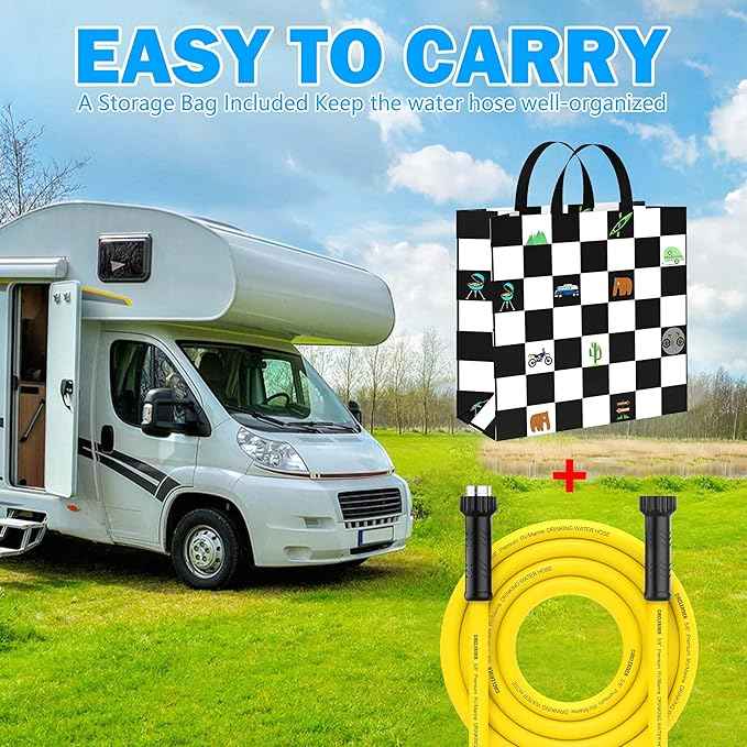 RV Drinking Water Hose 25FT with Storage Bag, 5/8" Premium Fresh Water Hose for RV, Camping, Marine, Trailer and Truck, BPA Free, Anti-Kink and Leak-Free, Drinking Water Safe