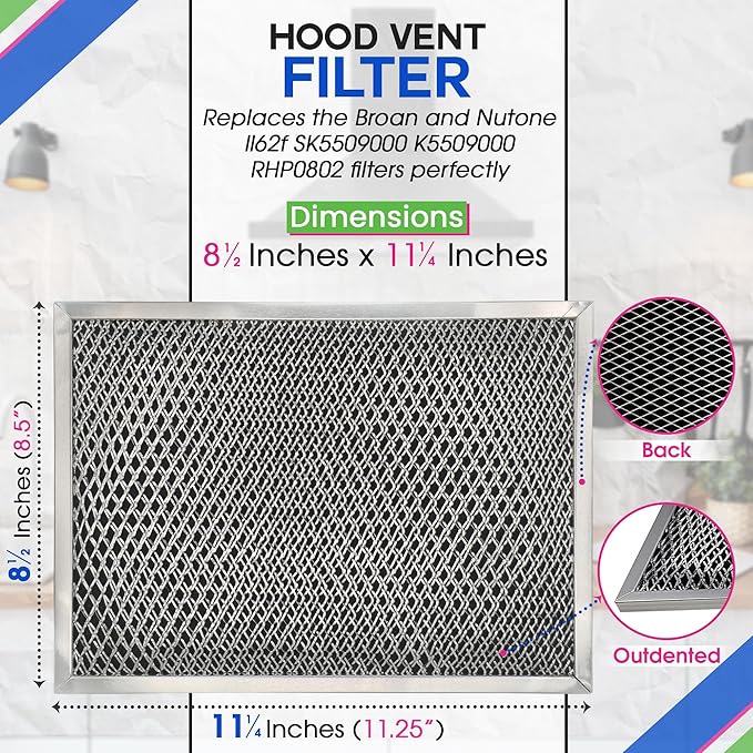 Bagean Stove Hood Vent Filter 8.50" x 11.25" LL62F Charcoal Grease Combo - Fits Ductless Broan Range Hood Filter Replacement - Metal Screen Filters Grease and Carbon Freshen Kitchen Stove Air (2-Pk)