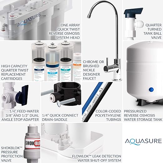 Aquasure 32,000 Grains Whole House Water Softener Bundle with 75 GPD Reverse Osmosis RO Filtration System, Triple Purpose Pre-Filter, 8 GPM Ultraviolet UV Sterilizer Light (1-2 Bathrooms)