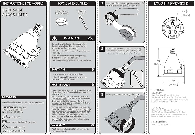 Speakman, Brushed Nickel S-2005-HBFBNE2 Hotel Pure Anystream Adjustable 2.0 GPM Filtered Shower Head