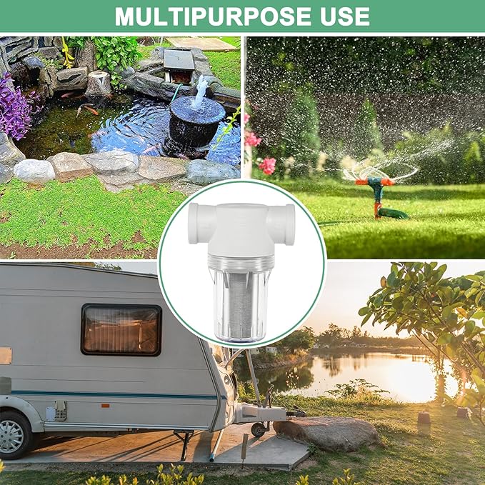 3-Pack Water Pump Strainer with 250 Mesh Stainless Steel Filter Screen, 3/4" Inch Female NPT in-line Strainer for Garden Hose Outdoor RV Water Tank Pressure Washer [White]