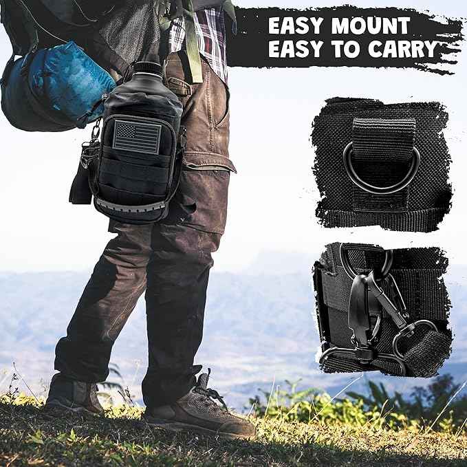 1 Gallon Water Bottle - 128 Oz Insulated Stainless Steel Metal Water Bottle with Holder - Carrying Bag - Spout Handle - Straw Lids - Keep Cold & Hot - Black Tactical Flask