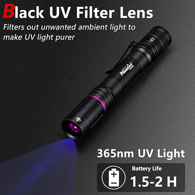 ALONEFIRE P68 Mini 3W UV Flashlight 365nm Portable EDC Black Light Pet Urine Detector with 2 AA Batterie