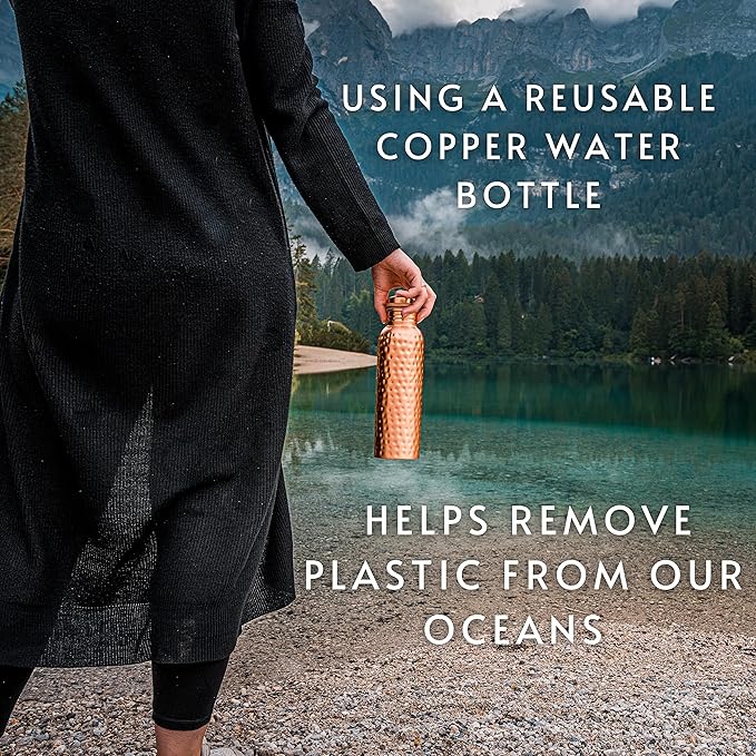Copper Water Bottle - 34 Oz Extra Large - A Hammered Ayurvedic Pure Copper Vessel For Drinking - Drink More Water, Lower Your Sugar Intake And Enjoy The Health Benefits Immediately