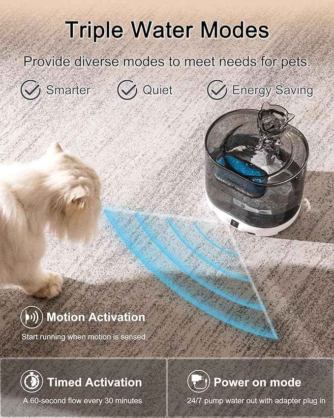 Battery Operated Cat Water Fountain Battery Operated Cat Fountain Cordless Pet Water Fountain for Cats Quiet Cat Fountains for Drinking with Sensor 73OZ by Charging Base Filters