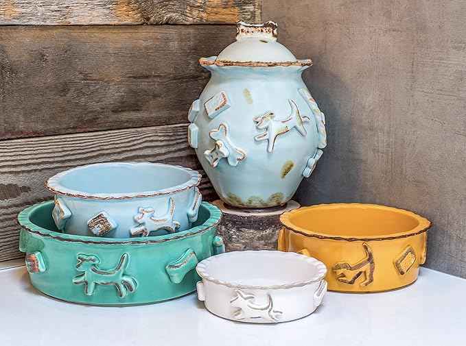 Carmel Ceramica Pdla3001 Aqua/Green Dog Food/Water Bowl, Large