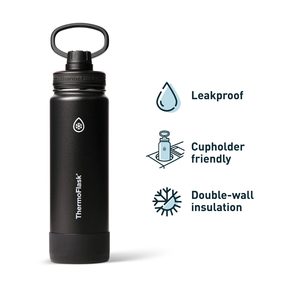 Insulated Water Bottle with Spout Lid (Black / 24 Ounces)