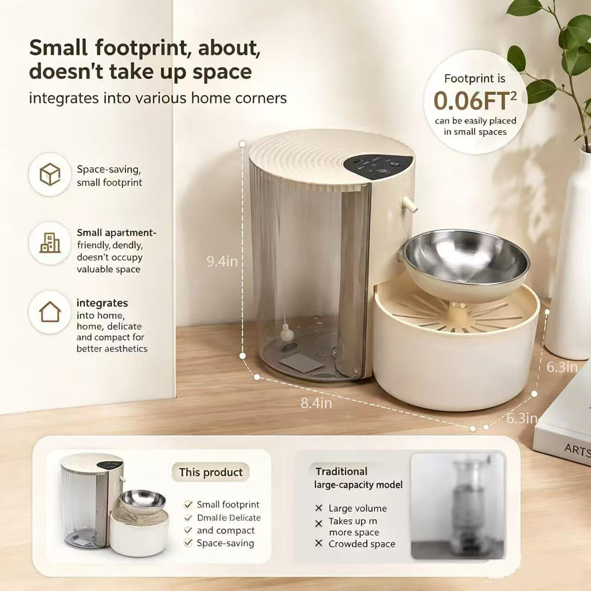 No Filter Cat Water Fountain with Stainless Steel Bowl for Cat or Dog