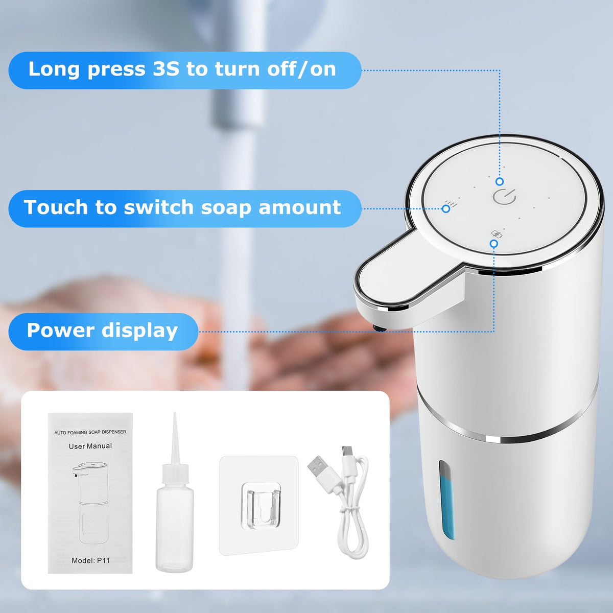 4 Pack Automatic Soap Dispenser Touchless (White / Liquid x4)